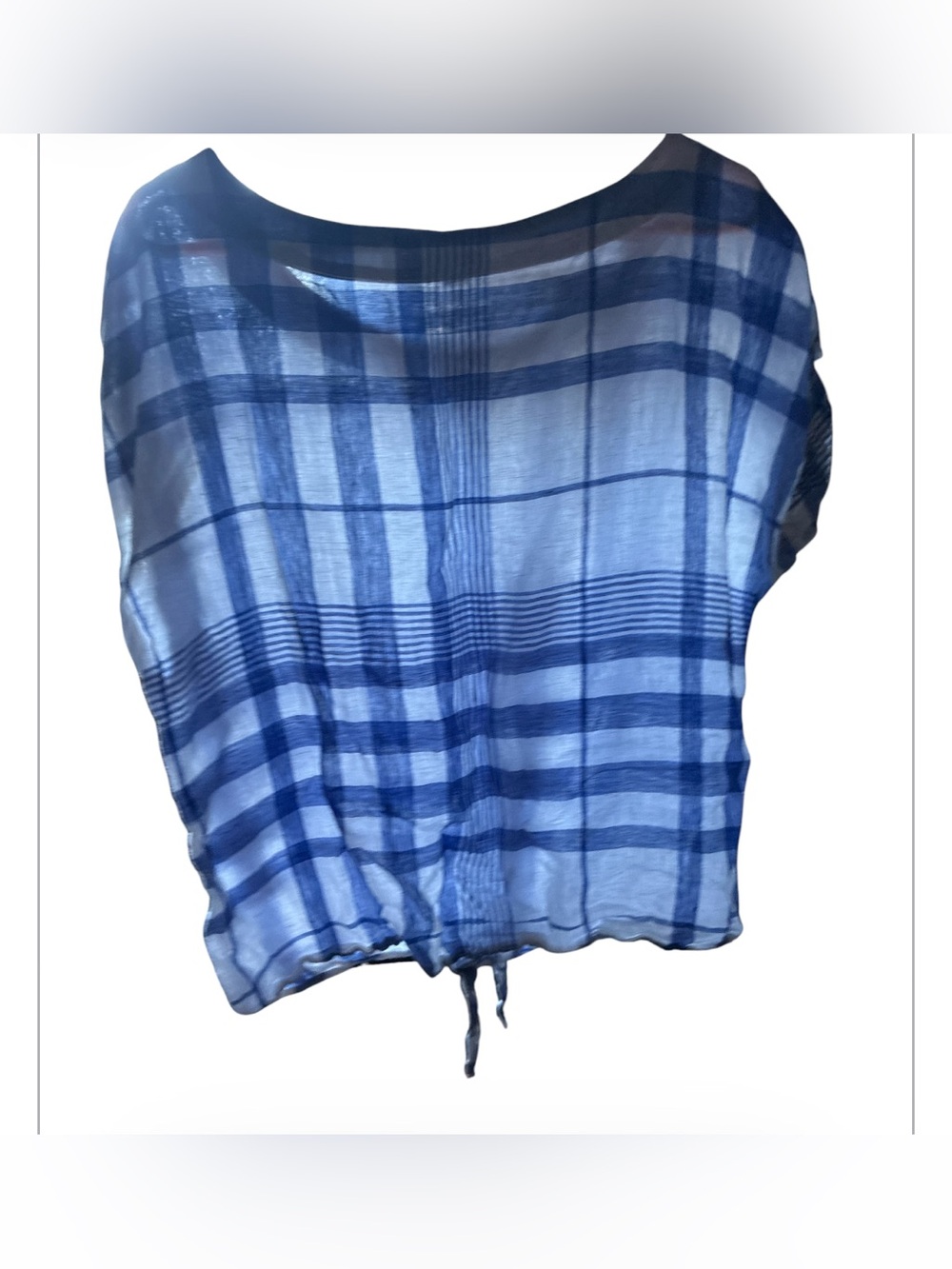 Signature Blue Plaid Tie-Hem Women's Blouse - Picture 2 of 3